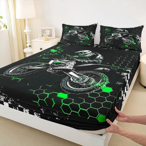 Miniatura 4 de Castle Fairy Juego de sábanas de motocross tamaño twin, juego de ropa de cama verde con diseño de panal ombré, decoración de habitación de niños