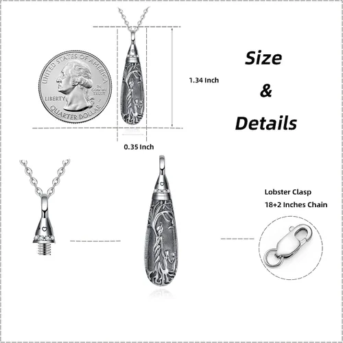 Miniatura 128 de Collar con colgante de urna de cenizas de cremación y árbol de la vida para mujer, plata de ley US1