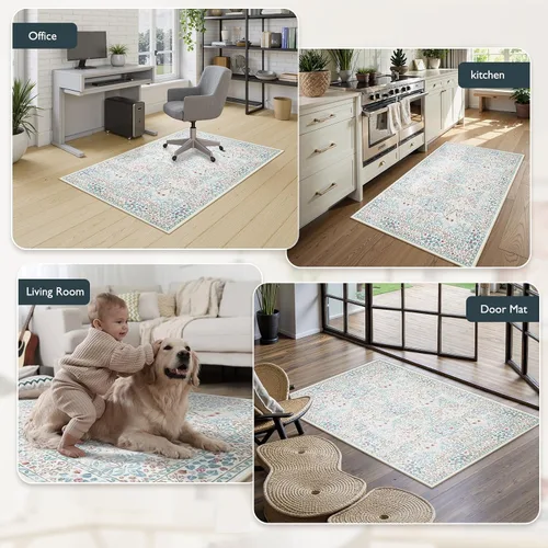 Miniatura 7 de Anidaroel Tapete de 36 x 48 pulgadas para silla de oficina con diseño floral verde para suelo de madera dura, alfombra de oficina para silla