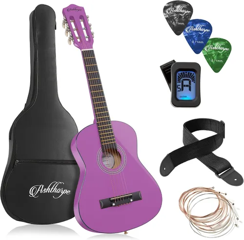Miniatura 17 de Ashthorpe - Paquete de guitarra acústica para principiantes de 30 pulgadas (negro), kit básico de iniciación con funda, cuerdas, correa, afinador
