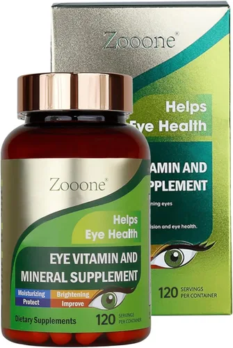 zooone - Suplemento de vitaminas oculares de luteína de 120 piezas para la salud macular y el ojo seco, contiene luteína, zinc, vitaminas C/E y