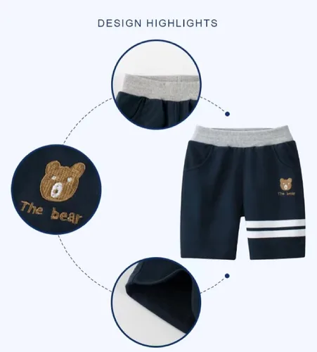 Miniatura 4 de Paquete de 2 pantalones cortos deportivos de punto de verano para niños y niñas, pantalones cortos suaves casuales para bebés