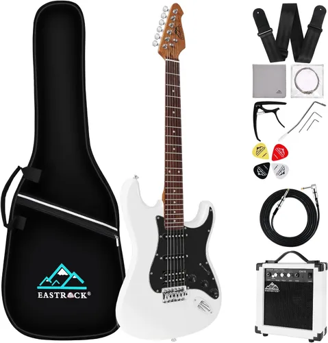 Miniatura 12 de EASTROCK Kit de guitarra eléctrica de tamaño completo de 39 pulgadas para principiantes con amplificador de 10 W, bolsa, cejilla, correa