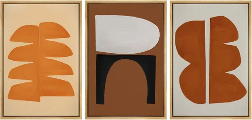 Miniatura 102 de SIGNLEADER Lienzo enmarcado para pared, juego de arte de collage de polígonos retro marrón tostado, ilustraciones con formas abstractas, arte