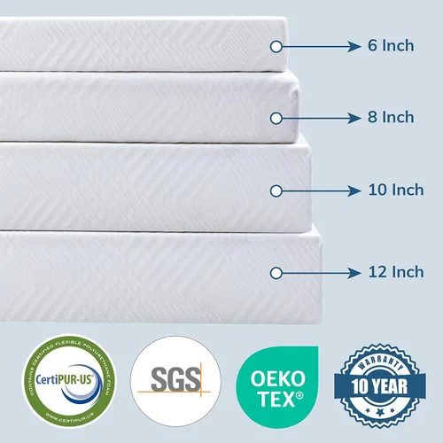 Miniatura 6 de EGO - Colchón de espuma viscoelástica de té verde blanco de 10 pulgadas, cama de gel refrescante en una caja, certificado CertiPUR-US, colchón