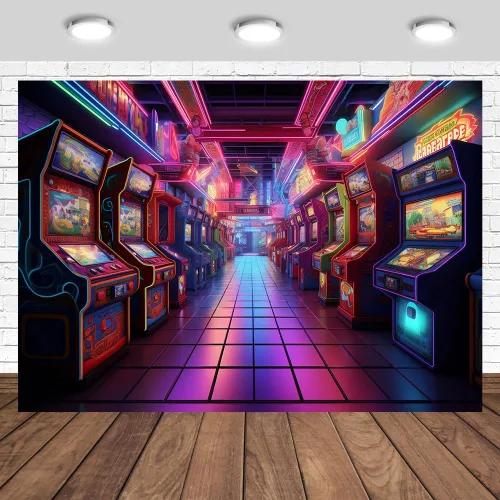 Telón de fondo retro de 7 x 5 pies de los años 80 y 90 s Arcade Video Gaming Theme Decoración Fiesta de Cumpleaños Niños Sala de Juegos Fotografía