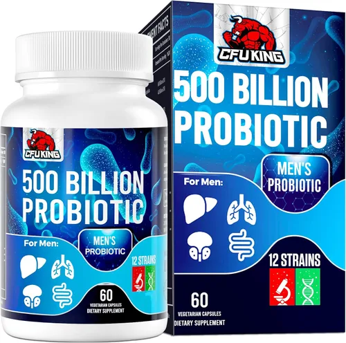 Probióticos para hombres, 500 mil millones de UFC y 12 probióticos para hombre para la salud digestiva + 4 fibras prebióticas orgánicas, para