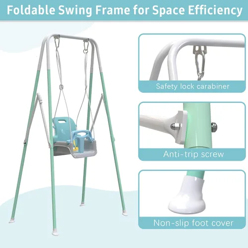Miniatura 4 de Columpio multifuncional para niños pequeños, columpio plegable para bebé para uso en exteriores e interiores, fácil de instalar y almacenar (azul)