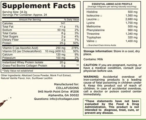 Miniatura 4 de 24 porciones, 0.71 onzas de aislado de proteína de suero de leche, 0.18 oz de péptidos de colágeno, vitamina C y D, salud, belleza, recuperación