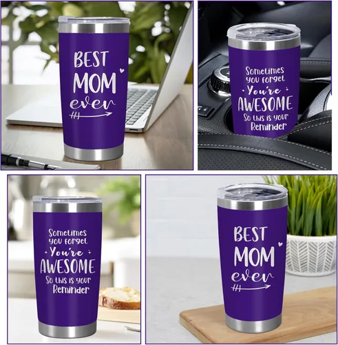 Miniatura 5 de TEEZWONDER Regalos para el día de la madre para mamá de hija e hijo, vaso de café aislado de acero inoxidable de 20 onzas con tapa, regalos de Mamá