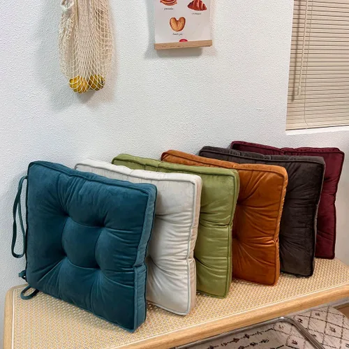 Miniatura 6 de vctops Cojines de silla navideños rojos de terciopelo suave con lazos, cómodo cojín sólido para sillas de comedor, sillas de oficina, pisos