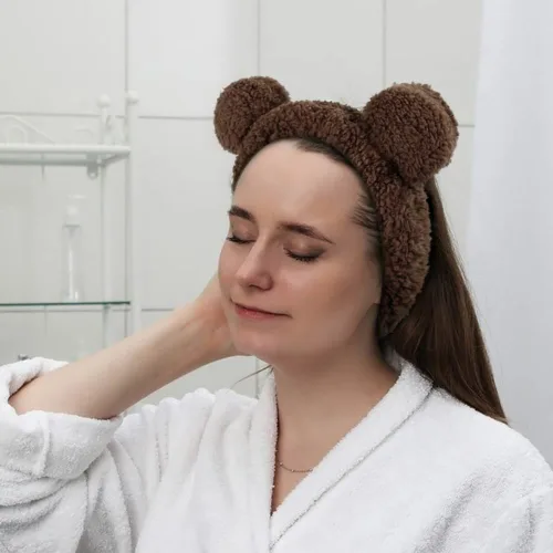 Miniatura 7 de Huachi Diademas de orejas de oso para mujer, para lavado de cara, spa, maquillaje, bandas para el cabello, elásticas coreanas, esponjosas