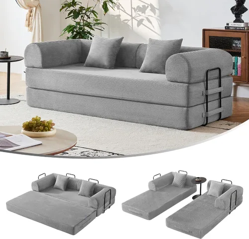 Miniatura 10 de Sofá cama convertible de pana de 79 pulgadas, sofá cama de asiento profundo, sofá cama con cama extraíble, sofá modular para piso de apartamento