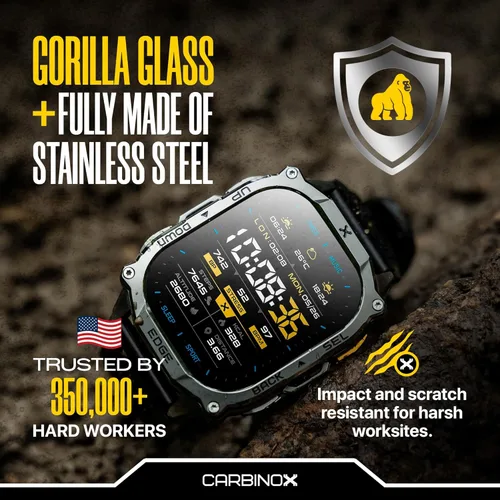 Miniatura 4 de CARBINOX Edge Smart Watch resistente, 1.96 ″ AMOLED, acero inoxidable, IP69K/5ATM rastreadores de fitness, doble banda GNSS, 500mAh, llamadas Negro
