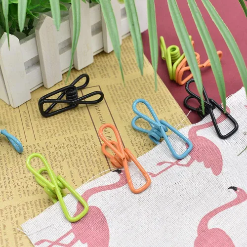 Miniatura 4 de Paquete de 50 clips de alambre de acero, coloridos recubiertos de vinilo, resistentes al viento, pinzas para secar el hogar, lavandería y oficina