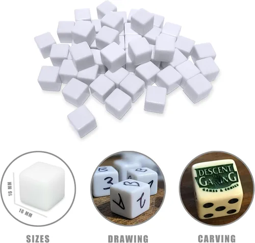 Miniatura 2 de 48 dados blancos en blanco de 0.630 in para juegos de mesa, bricolaje, diversión y enseñanza