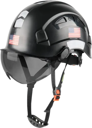 GREEN DEVIL Casco de Seguridad Casco Duro con Visera Correa de Barbilla Ajustable Ligero Ventilado ABS Casco de Trabajo para Hombres y Mujeres Negro
