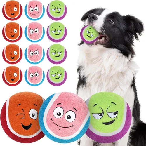 Miniatura 10 de EXPAWLORER Pelotas de tenis chirriantes para perros, paquete de 12 pelotas de perro de alta elasticidad para masticadores agresivos, juguetes