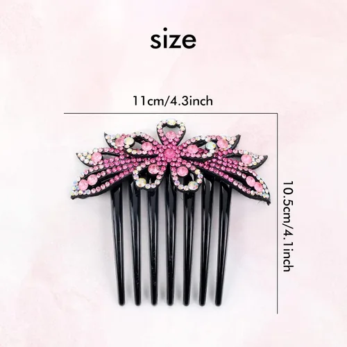 Miniatura 5 de Lawie Paquete de 6 peines laterales grandes de cristal con diamantes de imitación, dientes largos y brillantes, accesorios decorativos de plástico