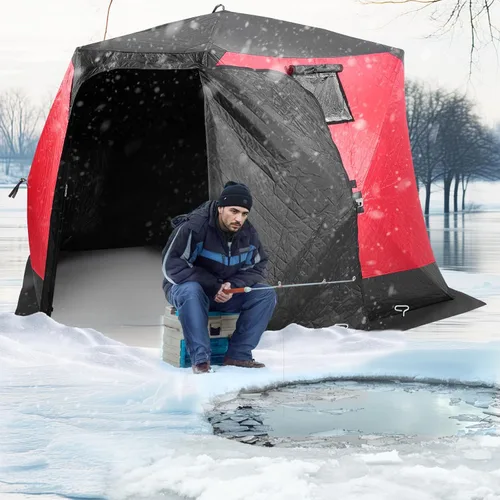 Miniatura 2 de VEVOR Portable Pop-Up Tent, 1-8 Person Insulated Shelter, Large Fishing Area, Hub-Style Shanty for Winter Fishing, Waterproof Oxford Ice Cube with