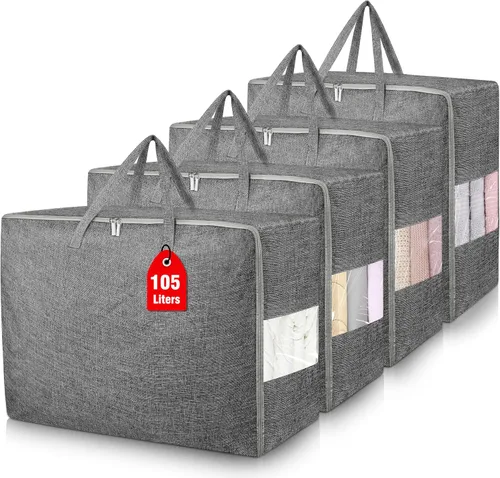 Miniatura 16 de Bolsas de almacenamiento extra grandes de 105 litros, plegables para manta de edredón, organizadores de armario y contenedores de almacenamiento