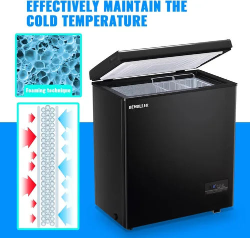 Miniatura 7 de DEMULLER Congelador de pecho de gran capacidad (hasta -11.2 ℉) con dos cestas extraíbles independientes, color negro, tamaño compacto para el hogar