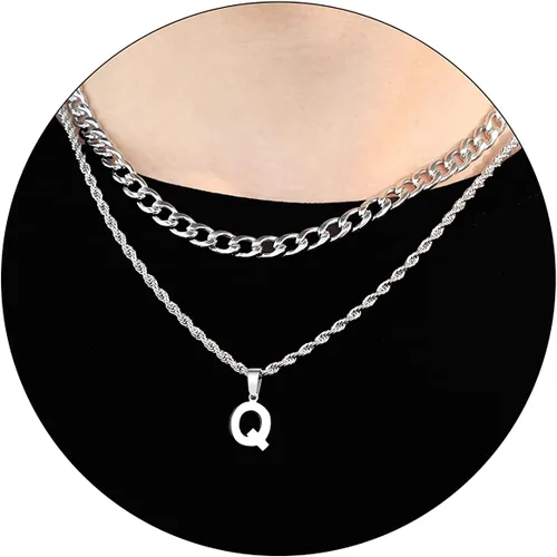 Miniatura 21 de SENRAN Collar con inicial en capas de la A a la Z para hombre, cadena de cuerda torcida de acero inoxidable de 18 a 20 pulgadas, dije de letra