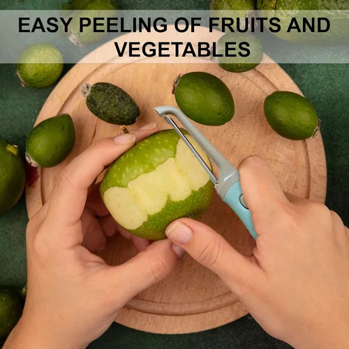 Miniatura 6 de Bahoki Essentials Juego de pelador de 3 piezas, trío de acero inoxidable, pelador de verduras y frutas, cortador multifuncional intercambiable
