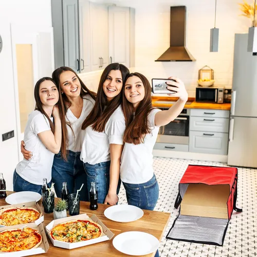 Miniatura 6 de Maxcheck 2 bolsas aisladas de entrega de pizza de 20 x 20 x 14 pulgadas, bolsas calentadoras de pizza reutilizables, aisladas, cajas enfriadoras