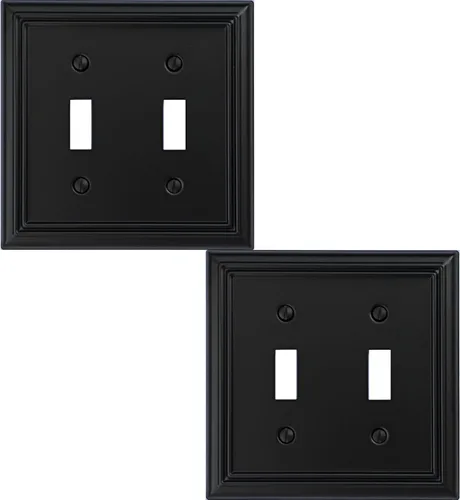 OKAWYC Adler - Placa de pared de metal para interruptor de luz de palanca doble, paquete de 2 unidades, color negro, 2 bandas, cubierta decorativa