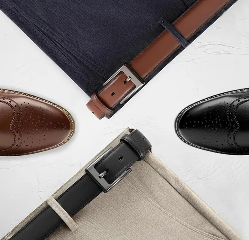 Miniatura 2 de CHAOREN Cinturón de vestir para hombre, paquete de 2 unidades, cinturón de cuero genuino para hombres de 1 18 pulgadas, ocasión formal y atuendo