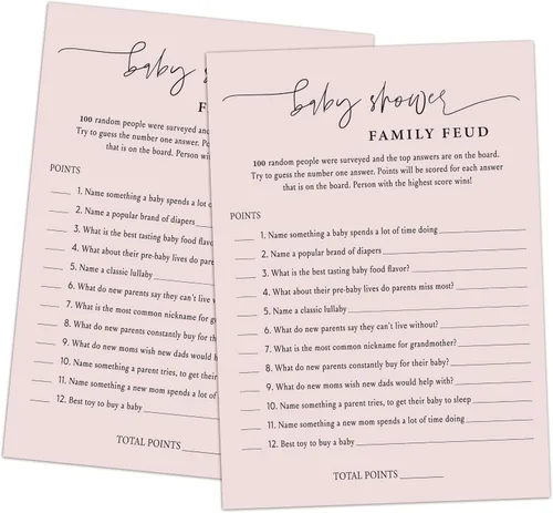 Miniatura 7 de Family Feud - Juego de baby shower, paquete de 30 tarjetas, clave de respuestas, decoraciones de género neutro, suministros de juego