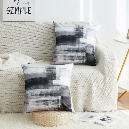 Miniatura 3 de chiinvent Juego de 2 fundas de almohada abstractas de terciopelo blanco y negro, fundas de almohada modernas, color gris, suaves, elegantes