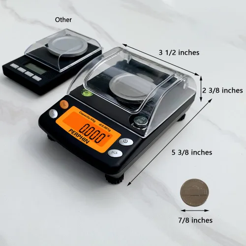 Miniatura 6 de Báscula de miligramo, doble alimentación, pantalla grande, escala de mg, pies ajustables, 1.76 oz x 0.00 oz, negro, báscula digital de polvo