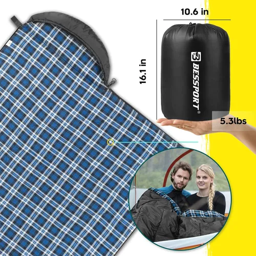 Miniatura 5 de Bessport Saco de dormir de invierno Forro de franela 18℉ - 32℉, saco de dormir extremo para 3-4 estaciones para clima cálido y frío, sacos