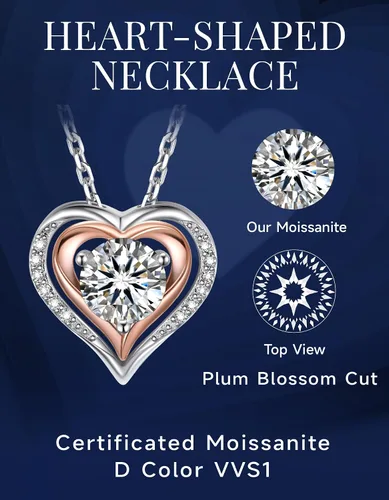 Miniatura 28 de MomentWish Collar de corazón para mujer, moissanita, diamante de imitación, plata de ley 925