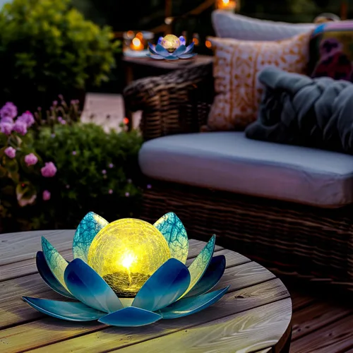 GIGALUMI Luz solar para decoración de jardín al aire libre, luz de flor de loto, globo agrietado, farol de cristal, decoración de mesa al aire