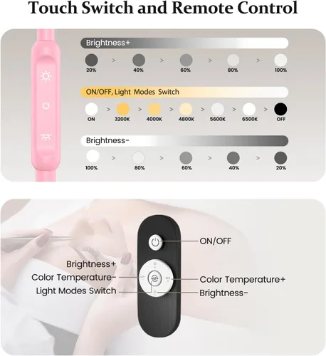 Miniatura 5 de Mznoo Luz de pestañas para tecnología de pestañas con bandeja, luz de media luna para pestañas y esteticistas, lámpara de pestañas LED para Rosa