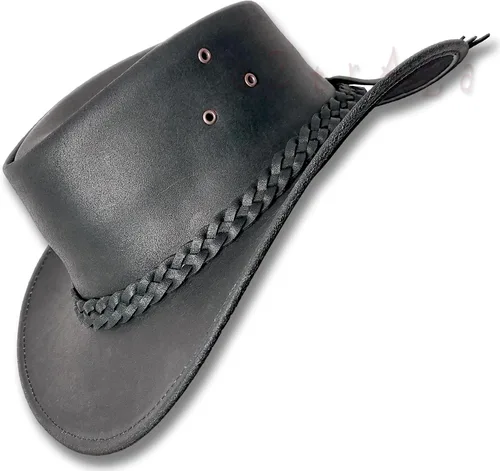 Oztrala Sombrero de cuero aceitado australiano Outback australiano vaquero australiano occidental para hombres y mujeres niños negro marrón WO HL11
