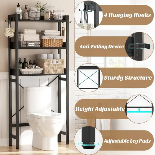 Miniatura 5 de Ecoprsio Estante de almacenamiento sobre el inodoro, organizador de baño de 3 niveles sobre el inodoro, soportes de inodoro independientes que Negro