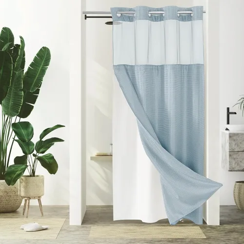 Miniatura 11 de Gibelle: cortina de ducha pequeña para baño de 36x74, cortina de ducha de punto gofre con juego de forro de tela a presión, no necesita ganchos