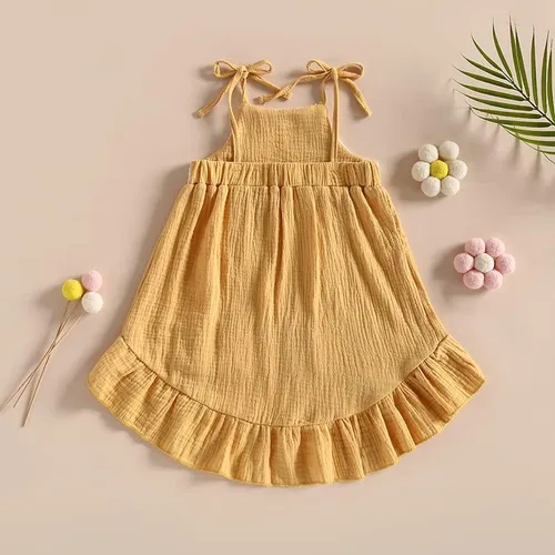 Miniatura 6 de Vestido de verano para niña pequeña, vestido de encaje floral con tirantes delgados, sin mangas, ropa bohemia