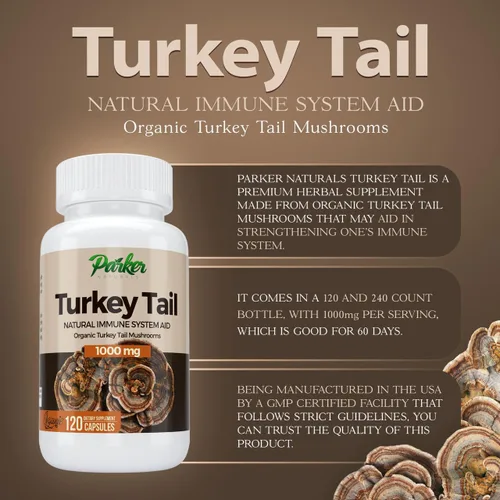 Miniatura 3 de Parker Naturals Cápsulas de hongos de cola de pavo - Suplemento orgánico de hongos para apoyo a la salud del sistema inmunológico - 1000 mg