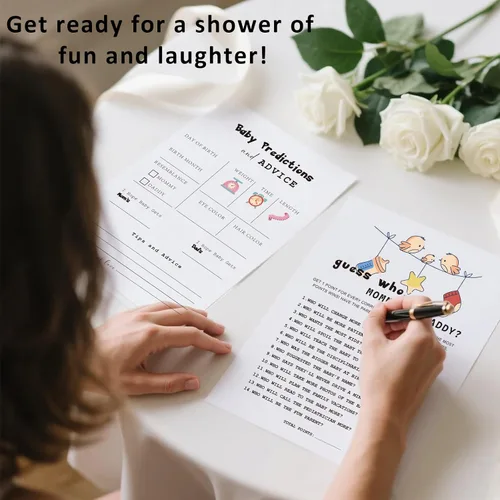 Miniatura 6 de Juegos de baby shower, 40 piezas de juegos de revelación de género, tarjetas de doble cara, 2 juegos – Predicciones y tarjetas de consejos