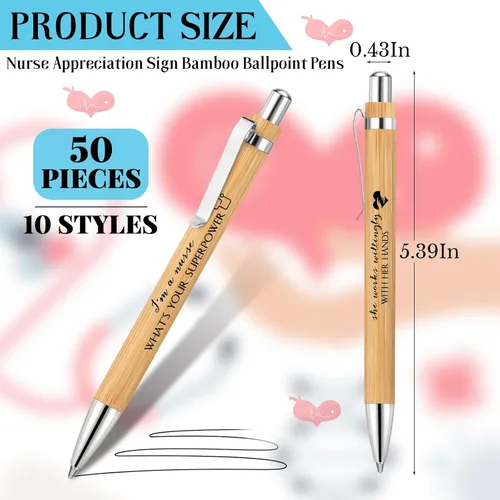 Miniatura 2 de Kosiz 50 bolígrafos de bambú de la CNA 2026, regalos de agradecimiento para enfermeras, asistentes de enfermera, bolígrafos inspiradores de tinta