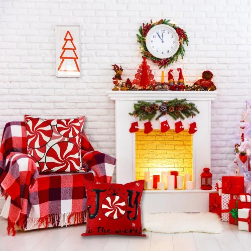 Miniatura 8 de Vellibring - Juego de 4 fundas de almohada de Navidad con diseño de caramelos, 45 x 45 cm, rojo y blanco, fundas de almohada para sofá, decoración