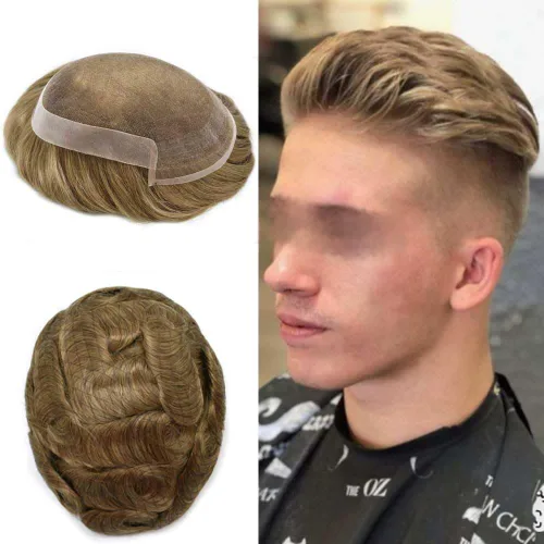 Miniatura 30 de Toupee Hair System For Men Real Human Hair Swiss Lace Mens Toupee Men Hair Replacement System Natural Hairline Mens Hairpieces 6X8"-80% light