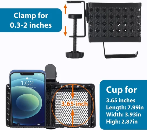 Miniatura 6 de Soporte para tazas de escritorio, gancho con clip, soporte para bolígrafo, organizador de escritorio, soporte para lápices, soporte para teléfono
