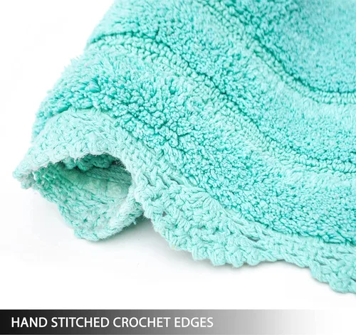 Miniatura 4 de Chardin home Alfombra de baño de ganchillo turquesa, alfombrilla de baño redonda 100% algodón con borde de ganchillo artesanal hecho a mano, 24