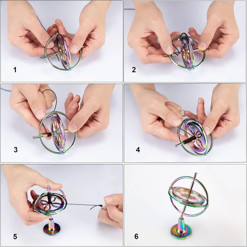 Miniatura 4 de QLKUNLA - Juguete de giroscopio de metal, antigravedad, rotativo, para escritorio, giroscopio de movimiento de vuelo, equilibrio de física, juguete